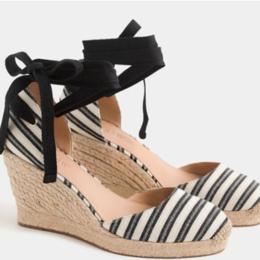 J. Crew Espadrille Wedges With Ankle Wrap In Stripe Shoes Women’s Size 8.5